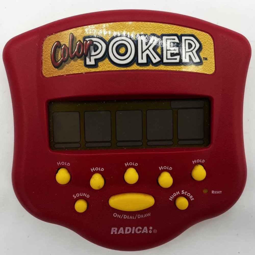 Vtg Red 1999 Radica Handheld Color Poker Electronic Battery Operated Game-Works